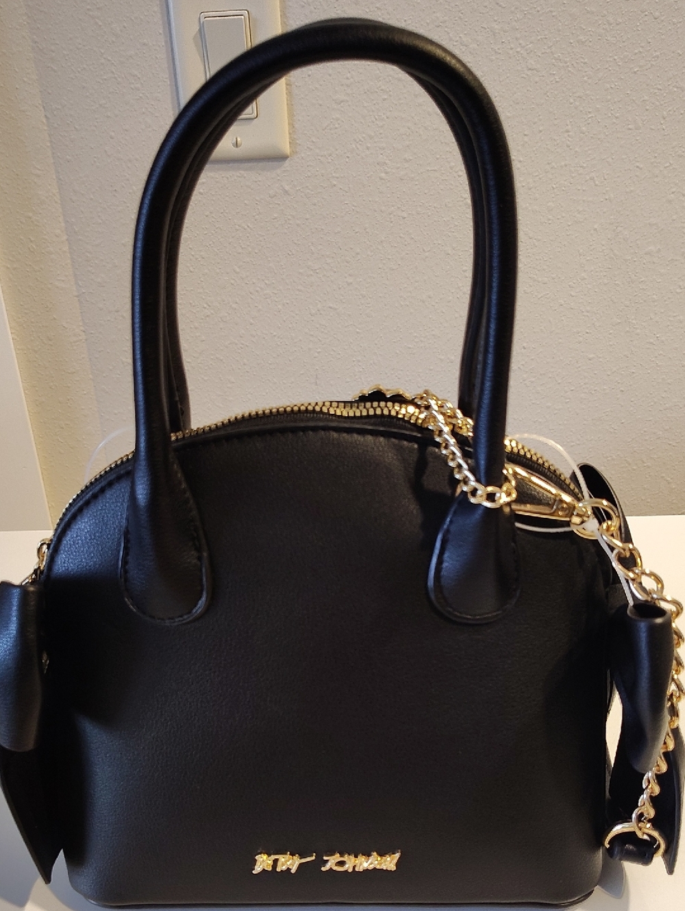 Betsey Johnson Black Satchel with Gold Chain Strap